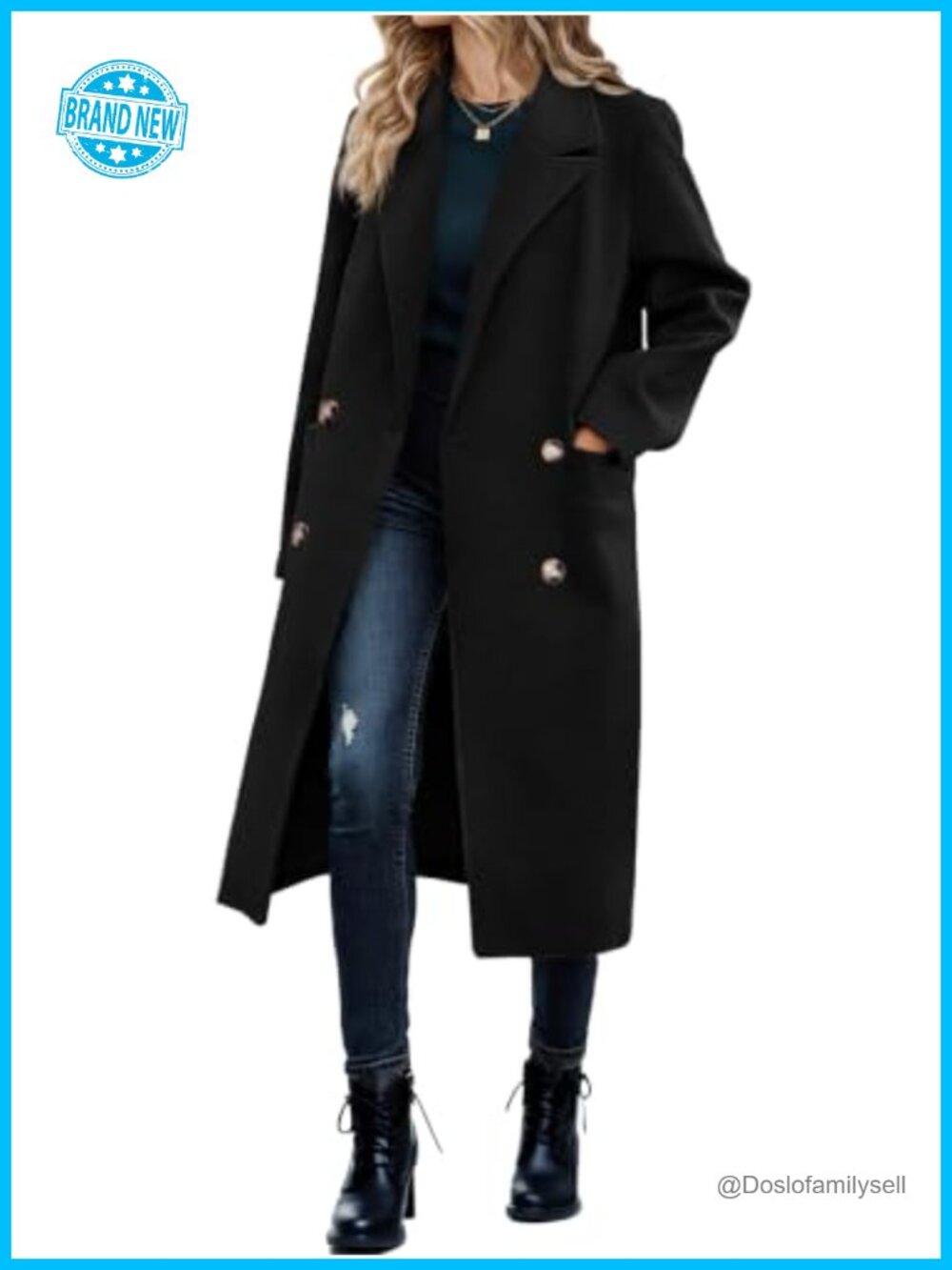 Women Winter Double Breasted Pea Coat Long Trench Coat Casual Work Overcoat